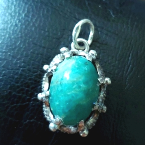 Vintage Soviet USSR Sterling Silver 916 and Turquoise Necklace Pendant - Picture 1 of 7